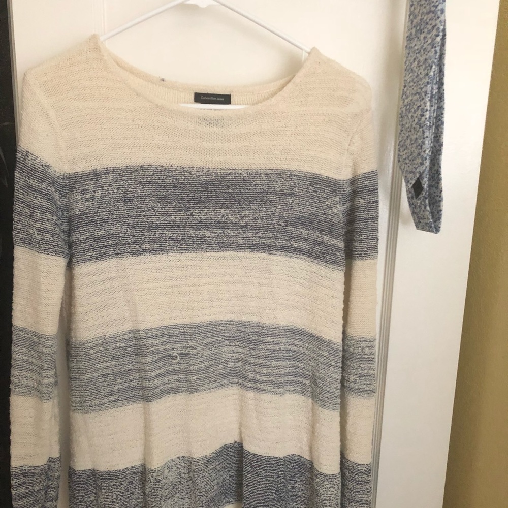 Blue and cream striped sweater